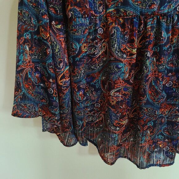 Relativity Black Paisley Gathered Blouse Multi Color 3/4 Bell Sleeve Sz Medium - Picture 15 of 16